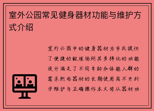 室外公园常见健身器材功能与维护方式介绍